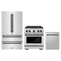 ZLINE 3-Piece Appliance Package - 30-Inch Paramount Autograph Gas Range, 36-Inch French Door Refrigerator, Dishwasher, in Stainless Steel with Matte Black Accents