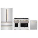 ZLINE 3-Piece Appliance Package - 48-Inch Paramount Autograph Gas Range, 36-Inch French Door Refrigerator, Dishwasher, in Stainless Steel with Champagne Bronze Accents