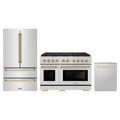 ZLINE 3-Piece Appliance Package - 48-Inch Paramount Autograph Gas Range, 36-Inch French Door Refrigerator, Dishwasher, in Stainless Steel with Gold Accents