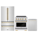 ZLINE 3-Piece Appliance Package - 36-Inch Autograph Edition Induction Range, 36-Inch French Door Refrigerator, and Dishwasher in Stainless Steel with Gold Trim