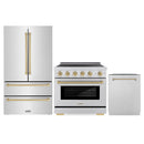 ZLINE 3-Piece Appliance Package - 30-Inch Autograph Edition Induction Range, 36-Inch French Door Refrigerator, and Dishwasher in Stainless Steel with Champagne Bronze Trim