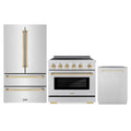 ZLINE 3-Piece Appliance Package - 36-Inch Autograph Edition Induction Range, 36-Inch French Door Refrigerator, and Dishwasher in Stainless Steel with Gold Trim