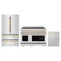 ZLINE 3-Piece Appliance Package - 48-Inch Autograph Edition Induction Range, 36-Inch French Door Refrigerator, and Dishwasher in Stainless Steel with Gold Trim