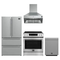 Forno 4-Piece Appliance Package - 30-Inch Espresso Induction Range, Wall Mount Range Hood, 36-Inch French Door Refrigerator, and Dishwasher in Stainless Steel