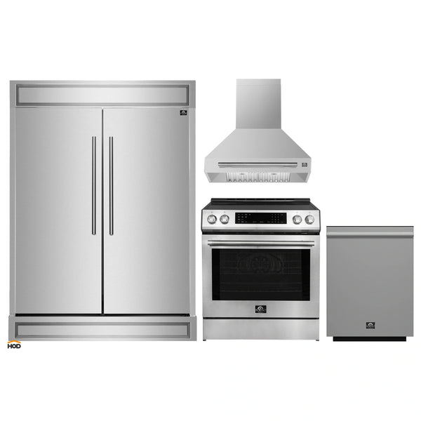 Forno 4-Piece Appliance Package - 30-Inch Espresso Induction Range , Wall Mount Range Hood, 60-Inch Built-In Convertible Refrigerator, and Dishwasher in Stainless Steel