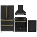 Forno 4-Piece Appliance Package - 30-Inch Espresso Induction Range , Wall Mount Range Hood, 36-Inch French Door Refrigerator, and Dishwasher in Black with Antique Brass Handle