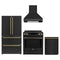 Forno 4-Piece Appliance Package - 30-Inch Espresso Induction Range, Wall Mount Range Hood, 36-Inch French Door Refrigerator, and Dishwasher in Black with Antique Brass Trim