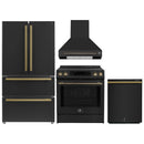 Forno 4-Piece Appliance Package - 30-Inch Espresso Induction Range , Wall Mount Range Hood, 36-Inch French Door Refrigerator, and Dishwasher in Black with Antique Brass Handle