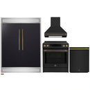 Forno 4-Piece Appliance Package - 30-Inch Espresso Induction Range , Wall Mount Range Hood, 60-Inch Built-In Convertible Refrigerator, and Dishwasher in Black with Antique Brass Handle
