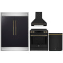 Forno 4-Piece Appliance Package - 30-Inch Espresso Induction Range , Wall Mount Range Hood, 60-Inch Built-In Convertible Refrigerator, and Dishwasher in Black with Antique Brass Handle