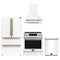 Forno 4-Piece Appliance Package - 30-Inch Espresso Induction Range, Wall Mount Range Hood, 36-Inch French Door Refrigerator, and Dishwasher in White with Antique Brass Trim
