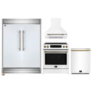 Forno 4-Piece Appliance Package - 30-Inch Espresso Induction Range , Wall Mount Range Hood, 60-Inch Built-In Convertible Refrigerator, and Dishwasher in White with Antique Brass Handle