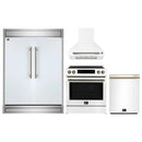 Forno 4-Piece Appliance Package - 30-Inch Espresso Induction Range , Wall Mount Range Hood, 60-Inch Built-In Convertible Refrigerator, and Dishwasher in White with Antique Brass Handle