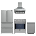 Forno 4-Piece Appliance Package - 30-Inch Espresso Induction Range, Wall Mount Range Hood, 36-Inch French Door Refrigerator, and Dishwasher in Stainless Steel