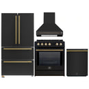 Forno 4-Piece Appliance Package - 30-Inch Espresso Induction Range , Wall Mount Range Hood, 36-Inch French Door Refrigerator, and Dishwasher in Black with Antique Brass Handle