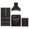 Forno 4-Piece Appliance Package - 30-Inch Espresso Induction Range , Wall Mount Range Hood, 36-Inch French Door Refrigerator, and Dishwasher in Black with Antique Brass Trim
