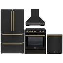 Forno 4-Piece Appliance Package - 30-Inch Espresso Induction Range , Wall Mount Range Hood, 36-Inch French Door Refrigerator, and Dishwasher in Black with Antique Brass Handle
