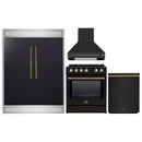 Forno 4-Piece Appliance Package - 30-Inch Espresso Induction Range , Wall Mount Range Hood, 60-Inch Built-In Convertible Refrigerator, and Dishwasher in Black with Antique Brass Handle