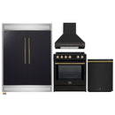 Forno 4-Piece Appliance Package - 30-Inch Espresso Induction Range , Wall Mount Range Hood, 60-Inch Built-In Convertible Refrigerator, and Dishwasher in Black with Antique Brass Handle