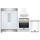 Forno 4-Piece Appliance Package - 30-Inch Espresso Induction Range , Wall Mount Range Hood, 60-Inch Built-In Convertible Refrigerator, and Dishwasher in White with Antique Brass Handle