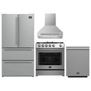Forno 4-Piece Appliance Package - 30-Inch Espresso Gas Range , Wall Mount Range Hood, 36-Inch French Door Refrigerator, and Dishwasher in Stainless Steel
