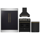 Forno 4-Piece Appliance Package - 30-Inch Espresso Gas Range , Wall Mount Range Hood, 60-Inch Built-In Convertible Refrigerator, and Dishwasher in Black with Antique Brass Handle