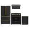 Forno 4-Piece Appliance Package - 30-Inch Gas Range, Under Cabinet Range Hood, Refrigerator, and Dishwasher in Black with Antique Brass Trim