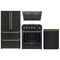 Forno 4-Piece Appliance Package - 30-Inch Gas Range, Under Cabinet Range Hood, Refrigerator, and Dishwasher in Black with Antique Brass Trim