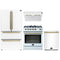 Forno 4-Piece Appliance Package - 30-Inch Gas Range, Under Cabinet Range Hood, Refrigerator, and Dishwasher in White with Antique Brass Trim