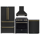 Forno 4-Piece Appliance Package - 30-Inch Espresso Electric Range , Wall Mount Range Hood, 36-Inch French Door Refrigerator, and Dishwasher in Black with Antique Brass Handle