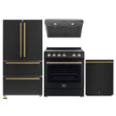 Forno Espresso 4-Piece Appliance Package - 30-Inch Electric Range, Under Cabinet Range Hood, Refrigerator and Dishwasher in Black with Antique Brass Trim