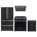 Forno Espresso 4-Piece Appliance Package - 30-Inch Electric Range, Under Cabinet Range Hood, Refrigerator and Dishwasher in Black with Stainless Steel Trim