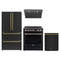 Forno Espresso 4-Piece Appliance Package - 30-Inch Electric Range, Under Cabinet Range Hood, Refrigerator and Dishwasher in Black with Antique Brass Trim