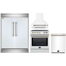 Forno 4-Piece Appliance Package - 30-Inch Espresso Electric Range , Wall Mount Range Hood, 60-Inch Built-In Convertible Refrigerator, and Dishwasher in White with Antique Brass Handle