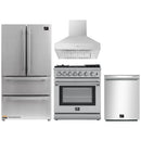 Forno 4-Piece Appliance Package - 30-Inch Dual Fuel Range with Air Fryer, Refrigerator, Wall Mount Hood, & 3-Rack Dishwasher in Stainless Steel