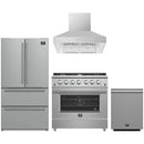 Forno 4-Piece Appliance Package - 36-Inch Gas Range, Refrigerator, Wall Mount Hood, & 3-Rack Dishwasher in Stainless Steel