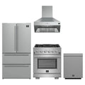 Forno 4-Piece Pro Appliance Package - 30-Inch Gas Range, 36-Inch Refrigerator, Wall Mount Hood, & 3-Rack Dishwasher in Stainless Steel