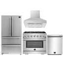 Forno 4-Piece Pro Appliance Package - 36-Inch Gas Range, Refrigerator, Wall Mount Hood, & 3-Rack Dishwasher in Stainless Steel