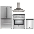 Forno 4-Piece Appliance Package - 30-Inch Gas Range, Refrigerator, Wall Mount Hood, & 3-Rack Dishwasher in Stainless Steel