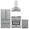 Forno 4-Piece Appliance Package - 30-Inch Gas Range with Air Fryer, Refrigerator, Wall Mount Hood, & 3-Rack Dishwasher in Stainless Steel