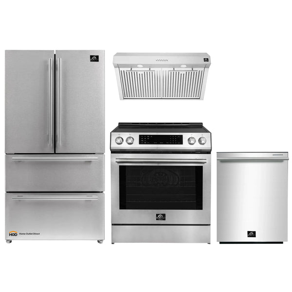 Forno Espresso 4-Piece Appliance Package - 30-Inch Induction Range, Under Cabinet Range Hood, Refrigerator and Dishwasher in Stainless Steel