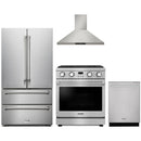 Thor Kitchen A-Series 4-Piece Appliance Package - 30-Inch Propane Gas Range, Wall Mount Range Hood, Refrigerator, and Dishwasher in Stainless Steel