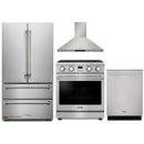 Thor Kitchen A-Series 4-Piece Appliance Package - 30-Inch Propane Gas Range, Wall Mount Range Hood, Refrigerator, and Dishwasher in Stainless Steel