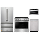 Thor Kitchen A-Series 4-Piece Appliance Package - 36-Inch Propane Gas Range, Refrigerator, Dishwasher, and Microwave in Stainless Steel