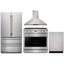 Thor Kitchen A-Series 4-Piece Appliance Package - 36-Inch Propane Gas Range, Wall Mount Range Hood, Refrigerator, and Dishwasher in Stainless Steel