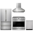 Thor Kitchen A-Series 4-Piece Appliance Package - 36-Inch Propane Gas Range, Pro-Style Wall Mount Range Hood, Refrigerator, and Dishwasher in Stainless Steel