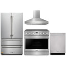 Thor Kitchen A-Series 4-Piece Appliance Package - 36-Inch Propane Gas Range, Pro-Style Wall Mount Range Hood, Refrigerator, and Dishwasher in Stainless Steel
