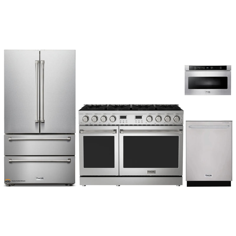 Thor Kitchen A-Series 4-Piece Appliance Package - 48-Inch Gas Range, Refrigerator, Dishwasher, and Microwave in Stainless Steel