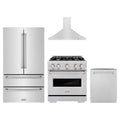 ZLINE 4-Piece Appliance Package - 30-Inch Dual Fuel Range, Hood, Refrigerator, and Dishwasher in Stainless Steel
