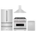ZLINE 4-Piece Appliance Package - 36-Inch Dual Fuel Range, Hood, Refrigerator, and Dishwasher in Stainless Steel
